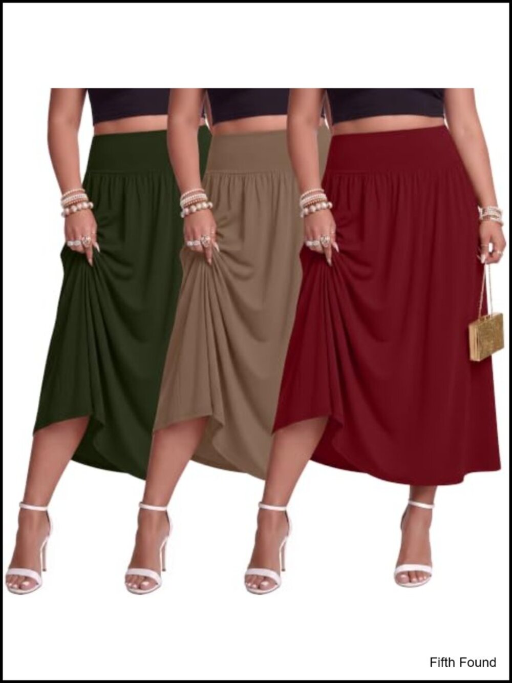 Plus Size Maxi Skirt Set 3 Pack with Pockets A-Line Pleated Ankle Length